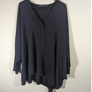 Iris Setlakwe Navy Blue V-Neck Dolaman Sleeve Oversized Tunic Top Women